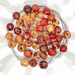 40pcs Beads for Jewelry #18639 Stamped Round Wood Beads